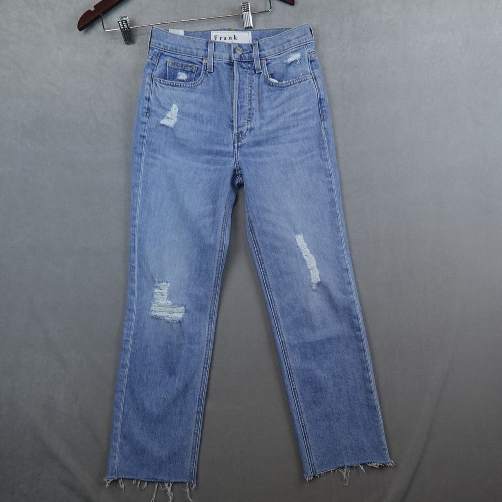 Frank & Eileen Jeans Womens Size 24 Blue Monaghan Straight Frayed Hem Button Fly